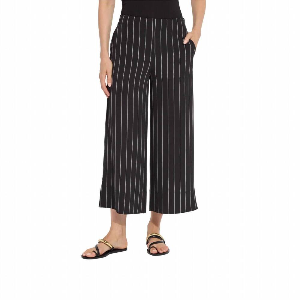 NEW LYSSE women's ave cropped palazzo pants in black/white stripe